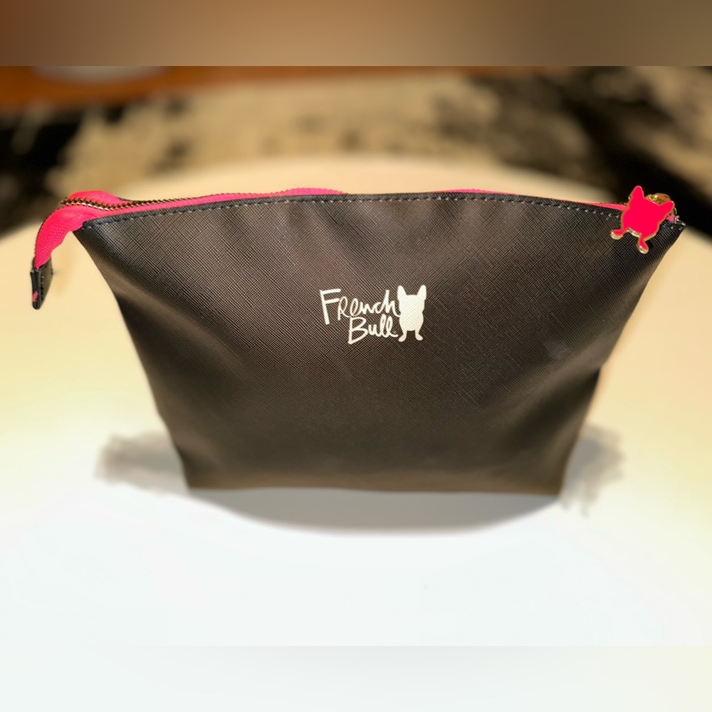 French Bull Black Cosmetic Bag with Pink Accents